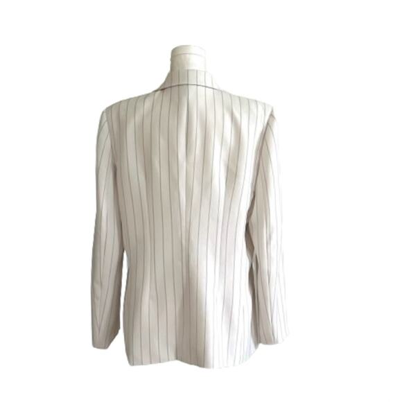 Le Suit Ivory Black Pinstriped Long Sleeve Flap Pockets Blazer Jacket Size 14 - Picture 5 of 12